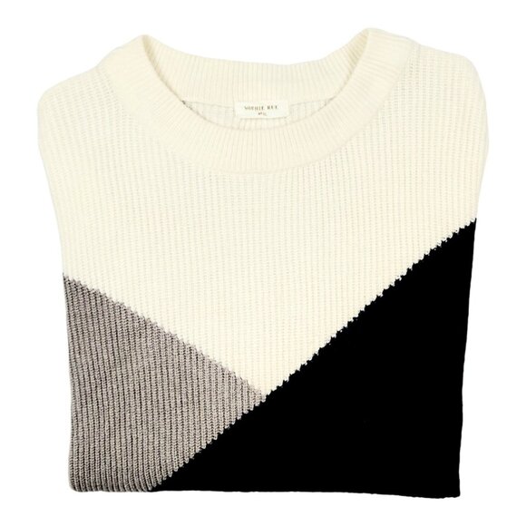 Womens XL Sophie Rue Women's Karmiti Diagonal Black Colorblock Crewneck Pullover - Picture 4 of 11